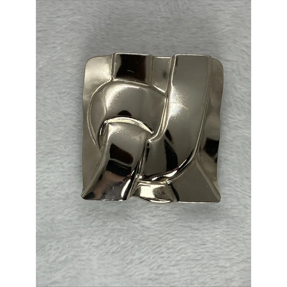 Vtg Silver Tone Scarf Clip Geometric Abstract Woven Design Estate Old Money Chic